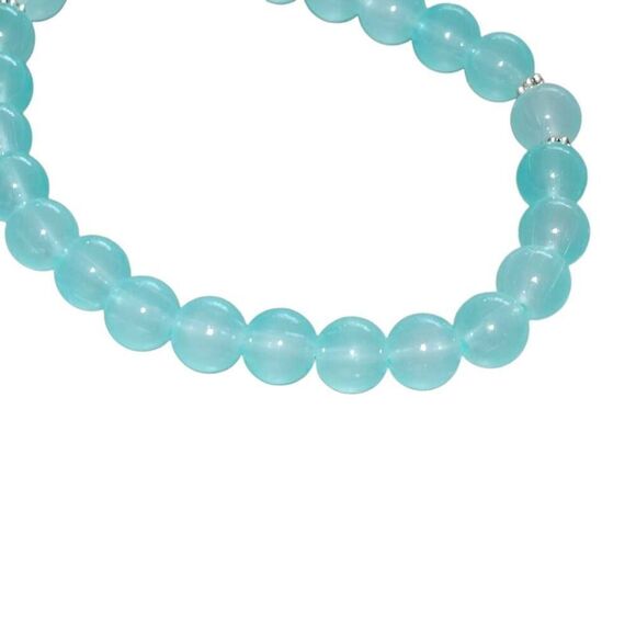 Handmade Light Blue Polished Beaded Stretch Bracelet - Picture 2 of 3